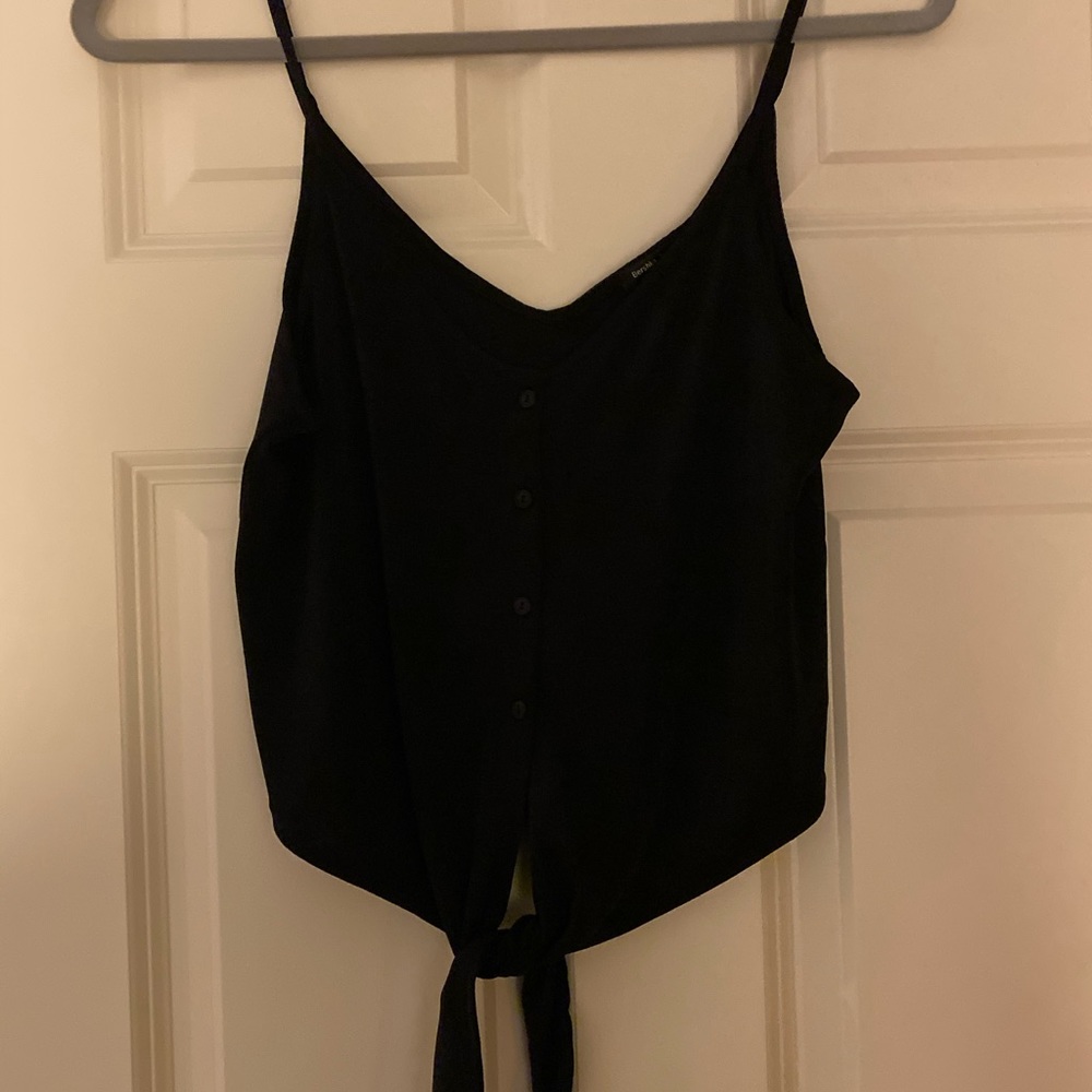 Black tank top with buttons and tie